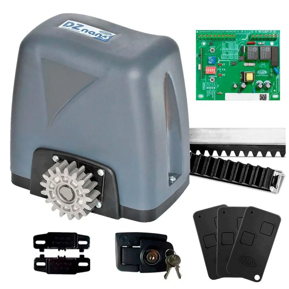 Kit Motor Automatizador De Portão Eletrônico Dz Nano 127v 1/4 Rossi Para Portões Até 600kg 2,5 Metros