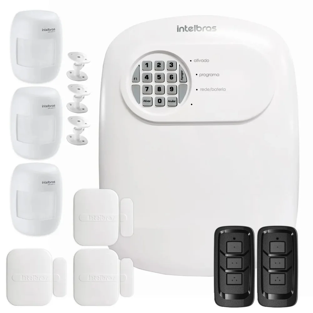 Kit Central De Alarme Anm 24 Net Intelbras + 3 Sensores Xas 4010 Smart + 3 Sensor Ivp 3000 Cf