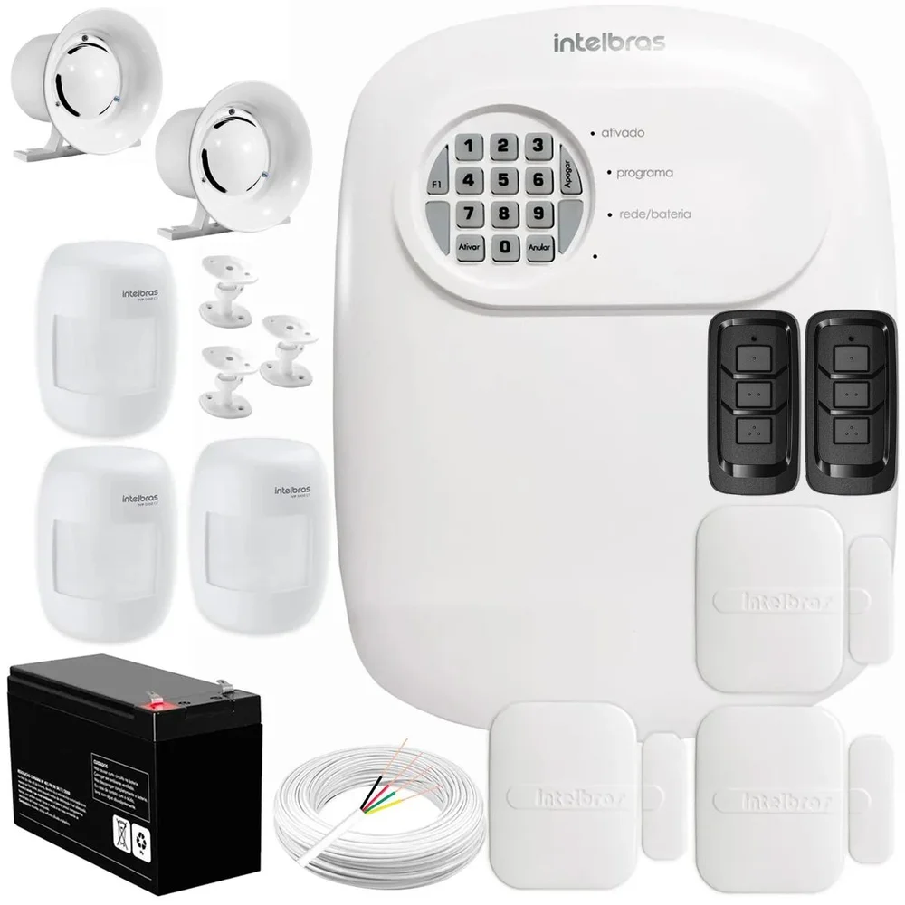 Kit Central De Alarme Anm 24 Net Intelbras + 3 Sensores Xas 4010 Smart + 3 Sensores Ivp 3000 Cf