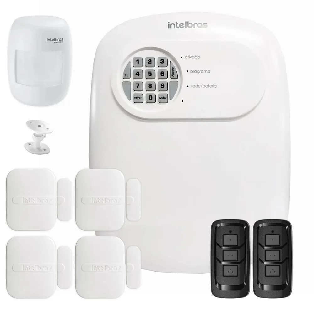 Kit Central De Alarme Anm 24 Net Intelbras + 4 Sensor Xas 4010 Smart + 1 Sensor Ivp 3000 Cf