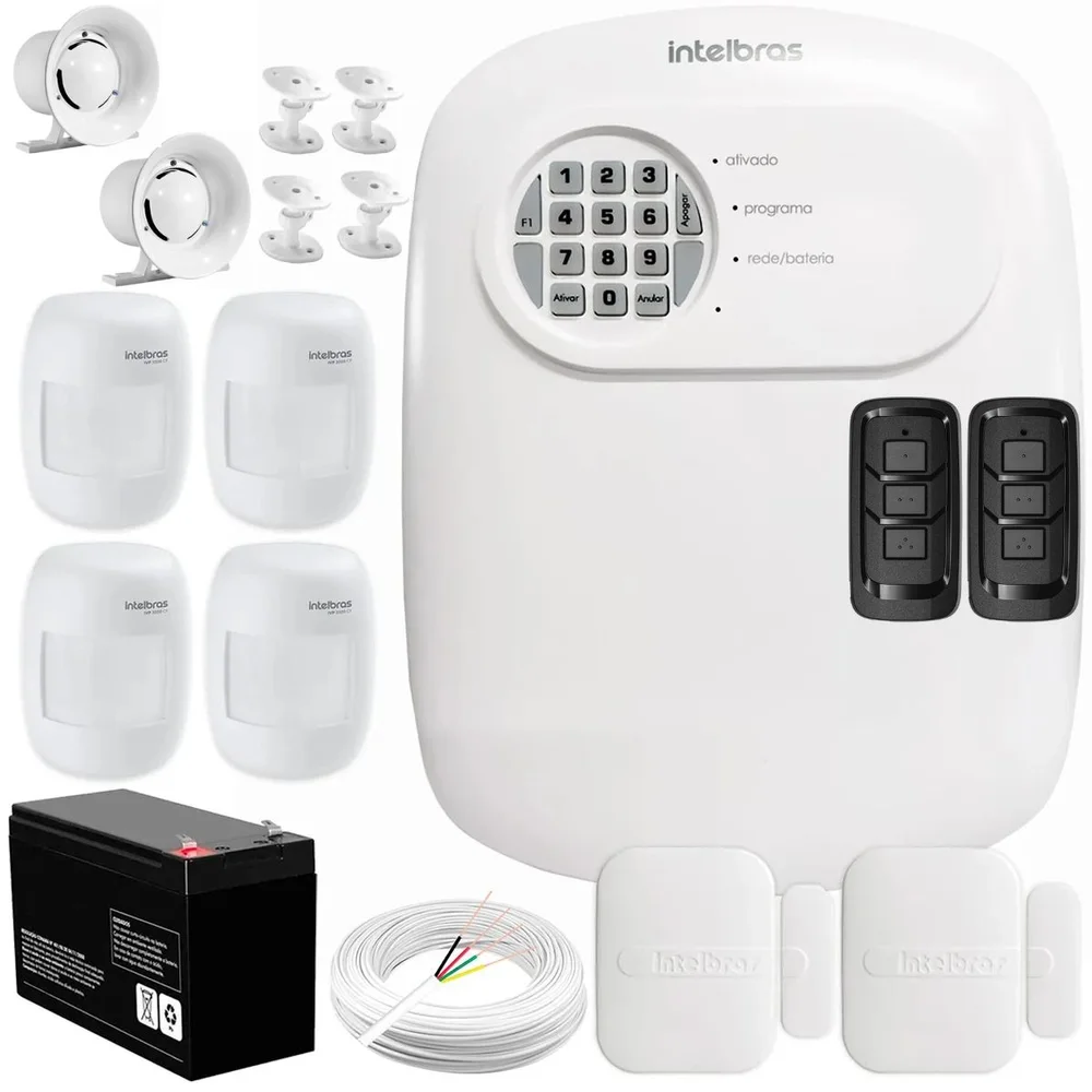 Kit Central De Alarme Anm 24 Net Intelbras + 2 Sensores Xas 4010 Smart + 4 Sensores Ivp 3000 Cf