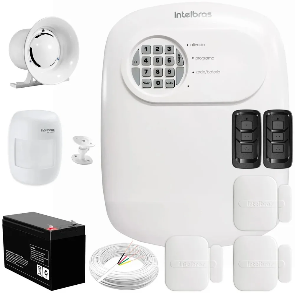 Kit Central De Alarme Anm 24 Net Intelbras + 3 Sensores Xas 4010 Smart + 1 Sensor Ivp 3000 Cf