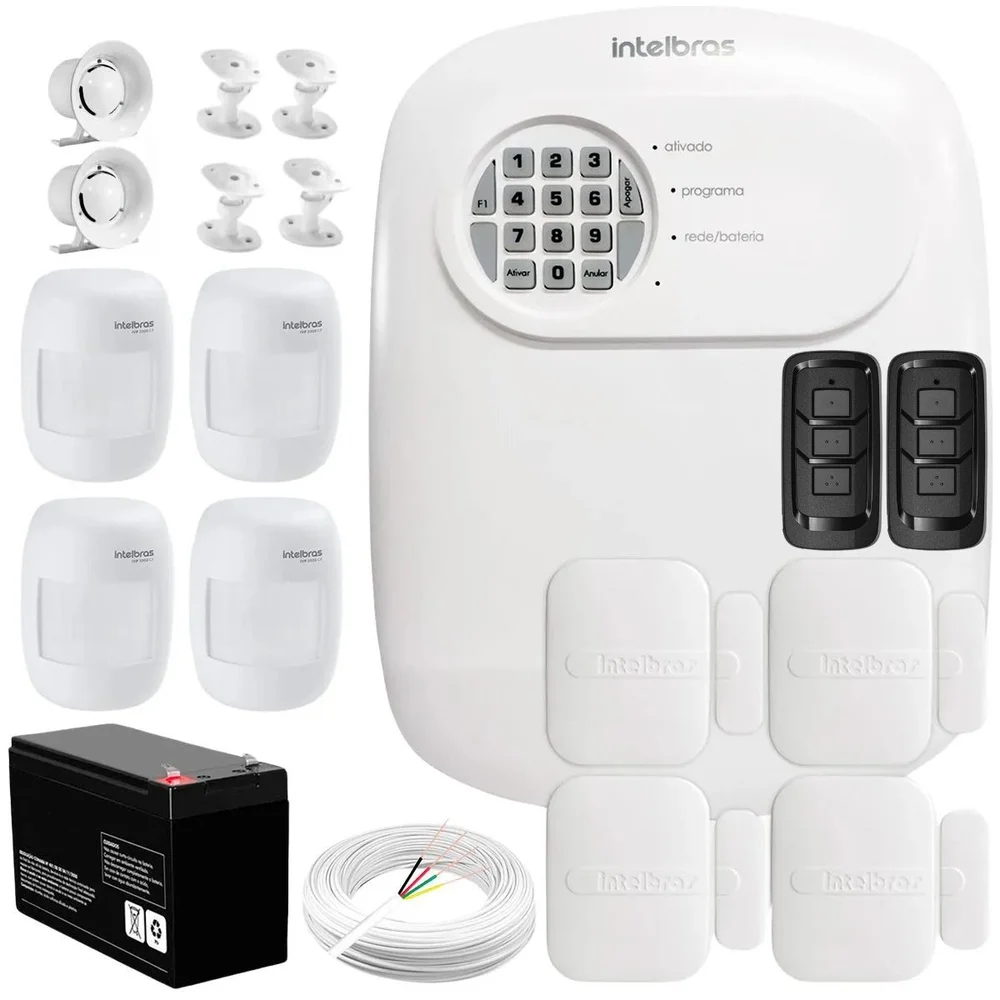 Kit Central De Alarme Anm 24 Net Intelbras + 4 Sensores Xas 4010 Smart + 4 Sensores Ivp 3000 Cf