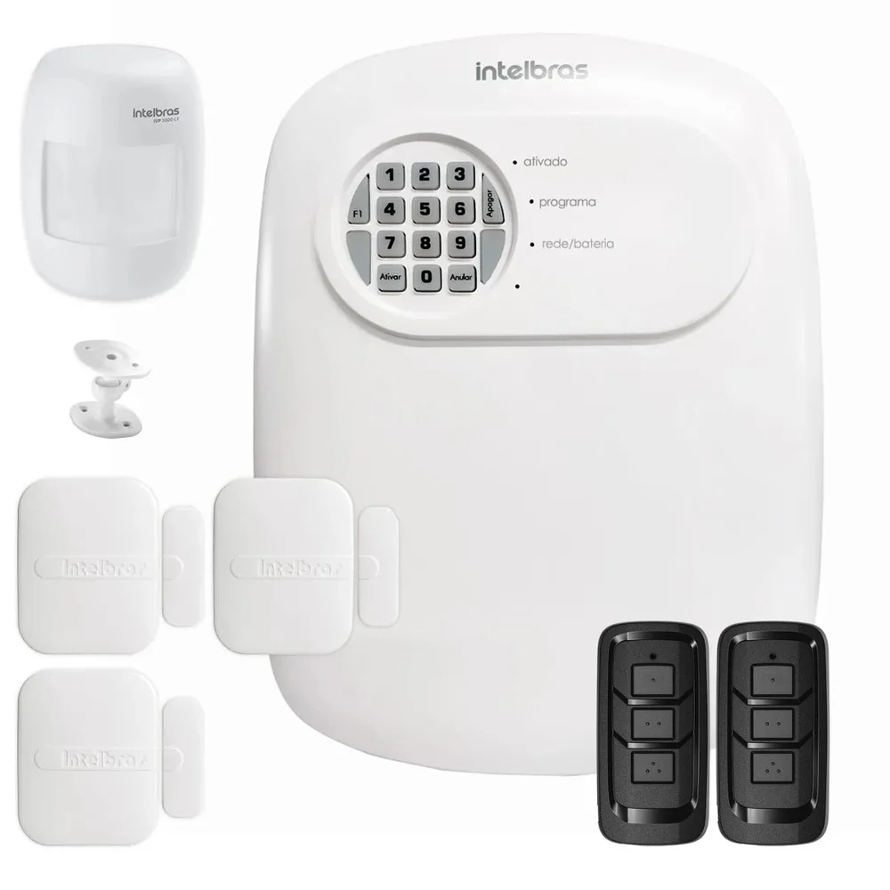 Kit Central De Alarme Anm 24 Net Intelbras + 3 Sensor Xas 4010 Smart + 1 Sensor Ivp 3000 Cf