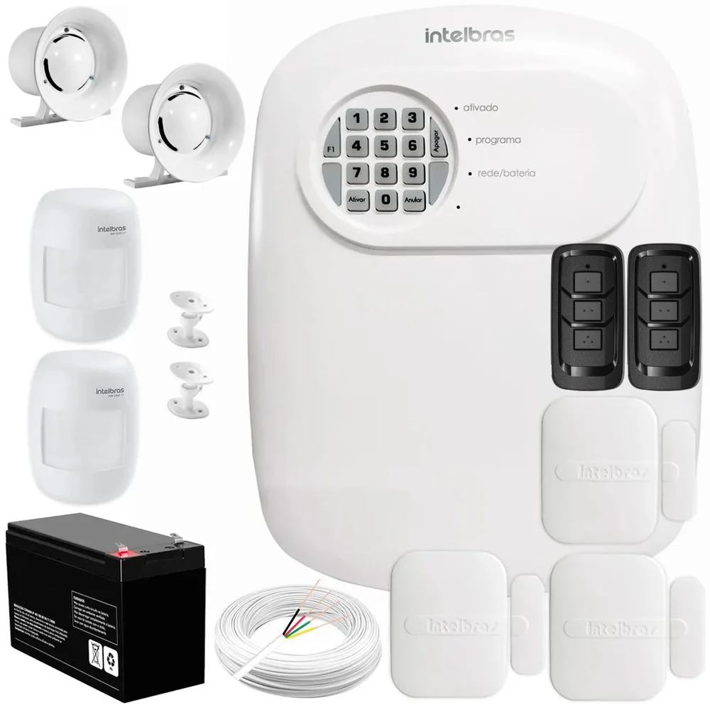 Kit Central De Alarme Anm 24 Net Intelbras + 3 Sensores Xas 4010 Smart + 2 Sensores Ivp 3000 Cf