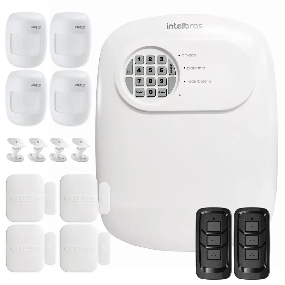 Kit Central De Alarme Anm 24 Net Intelbras + 4 Sensores Xas 4010 Smart + 4 Sensor Ivp 3000 Cf
