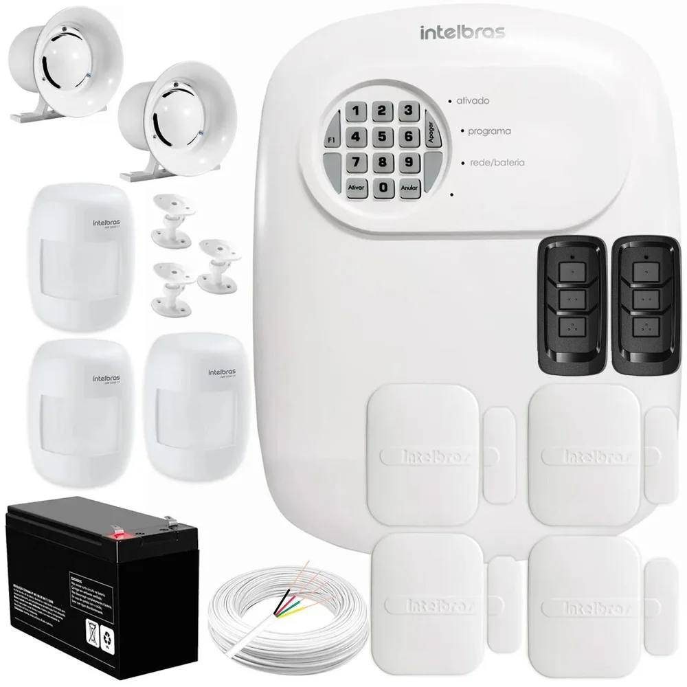 Kit Central De Alarme Anm 24 Net Intelbras + 4 Sensores Xas 4010 Smart + 3 Sensores Ivp 3000 Cf