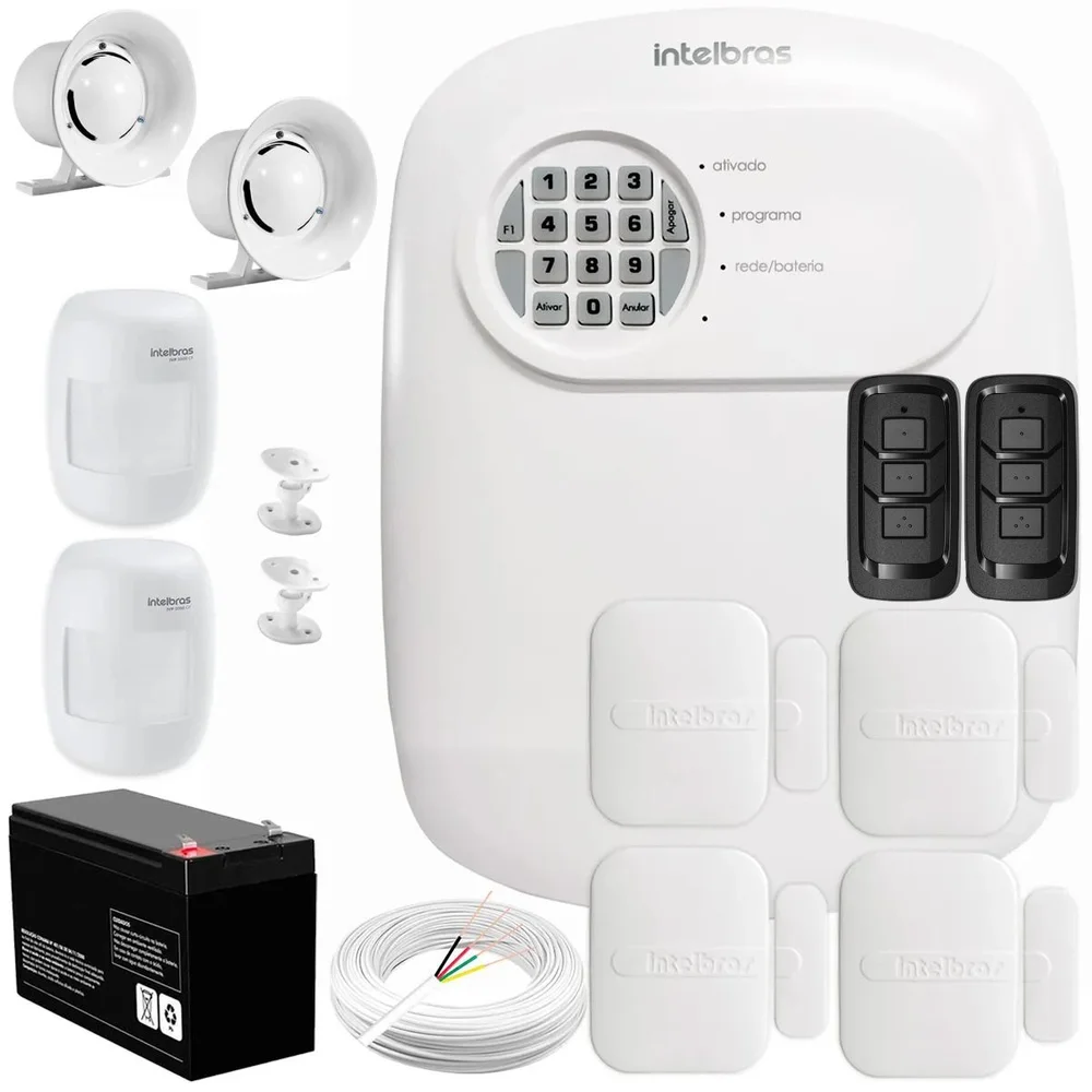 Kit Central De Alarme Anm 24 Net Intelbras + 4 Sensores Xas 4010 Smart + 2 Sensores Ivp 3000 Cf
