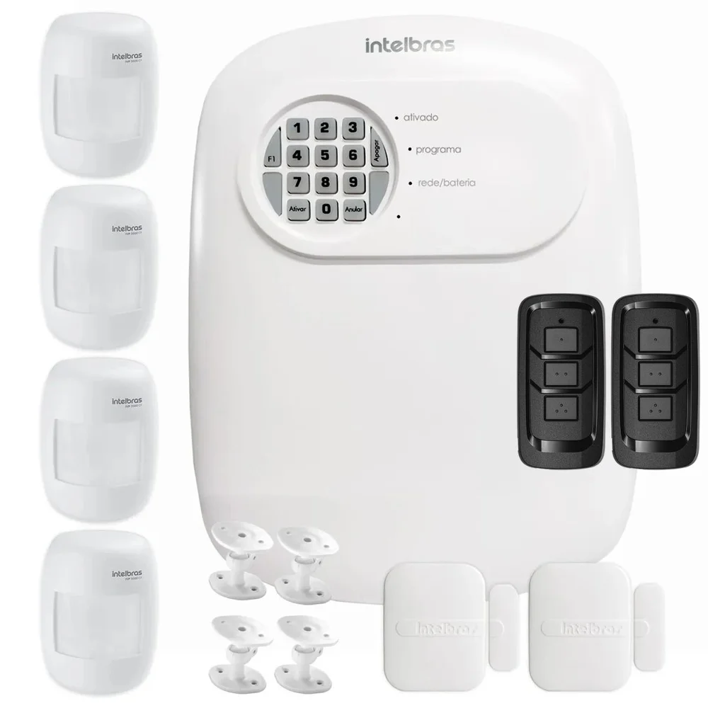 Kit Central De Alarme Anm 24 Net Intelbras + 2 Sensores Xas 4010 Smart + 4 Sensor Ivp 3000 Cf