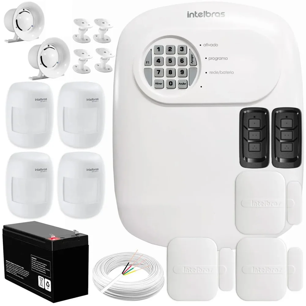 Kit Central De Alarme Anm 24 Net Intelbras + 3 Sensores Xas 4010 Smart + 4 Sensores Ivp 3000 Cf