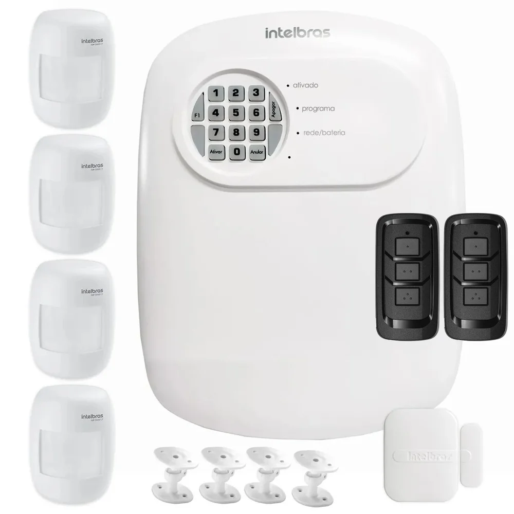 Kit Central De Alarme Anm 24 Net Intelbras + 1 Sensor Xas 4010 Smart + 4 Sensor Ivp 3000 Cf