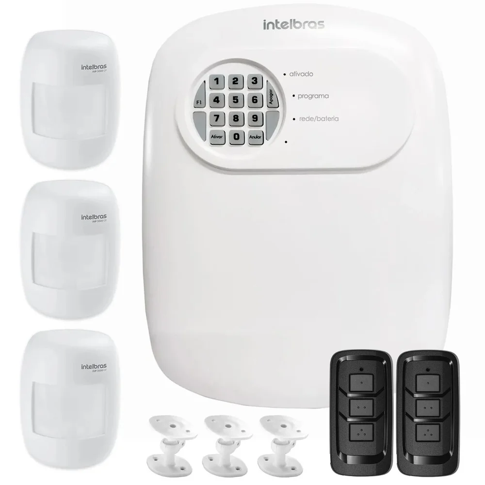 Kit Central De Alarme Anm 24 Net Intelbras + 3 Sensores Ivp 3000 Cf Alcance De 12mts