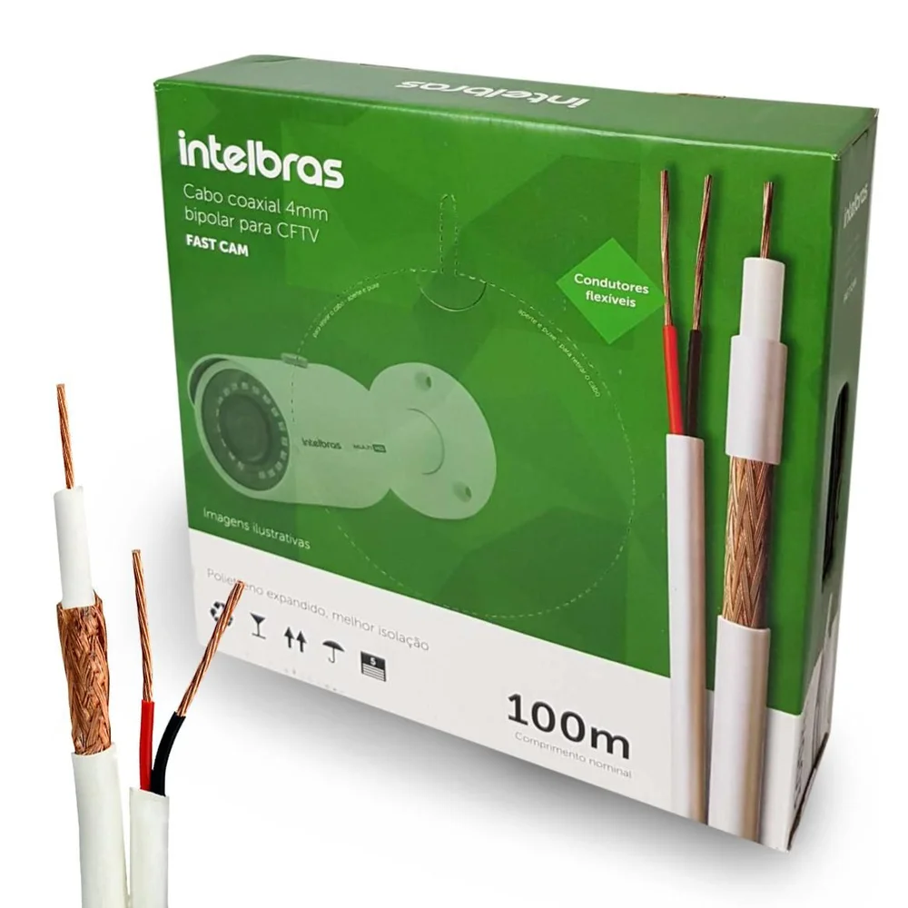 Cabo CFTV Intelbras 4mm + 2px26, Intelbras Fast Cam, AWG, 100mts - Fc67cbr