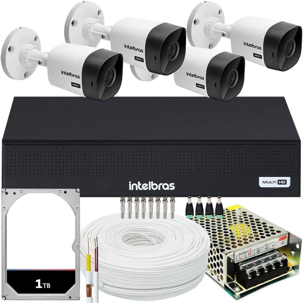 Kit Intelbras 4 Câmeras Vhc 1120, 20m, DVR De 4 Canais, HD 1TB