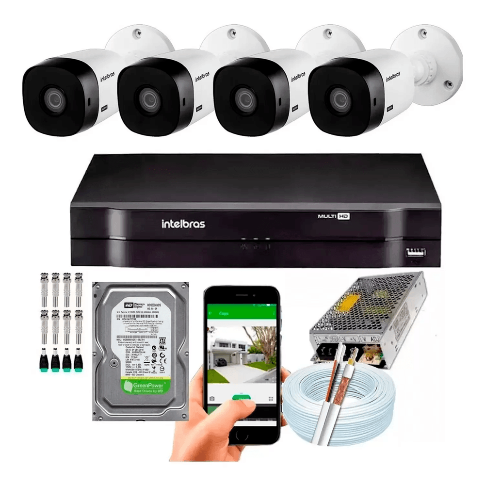 Kit 4 Câmeras Intelbras, 1120b, DVR 4 Canais, Com HD
