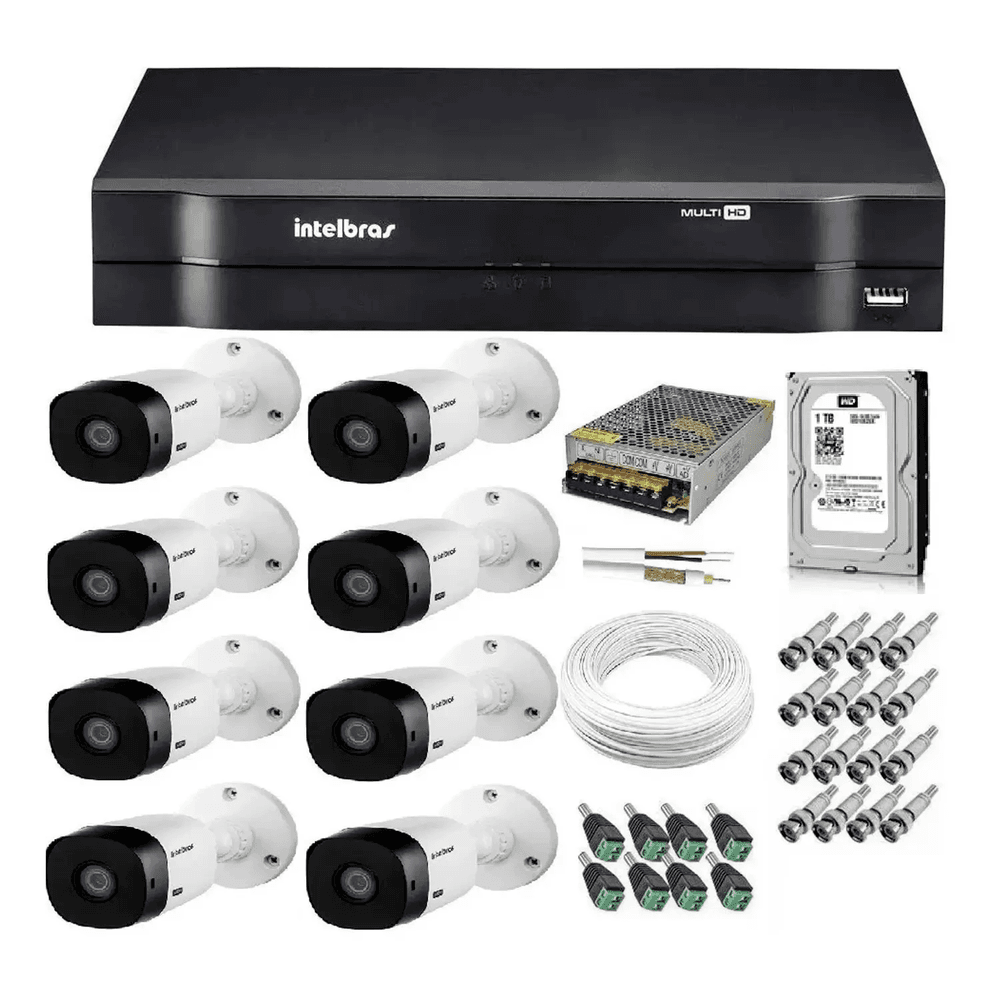 Kit Cftv 8 Câmeras HD Vhl 1120b 20m DVR 8 Canais Intelbras / Monitoramento Residencial E Comercial