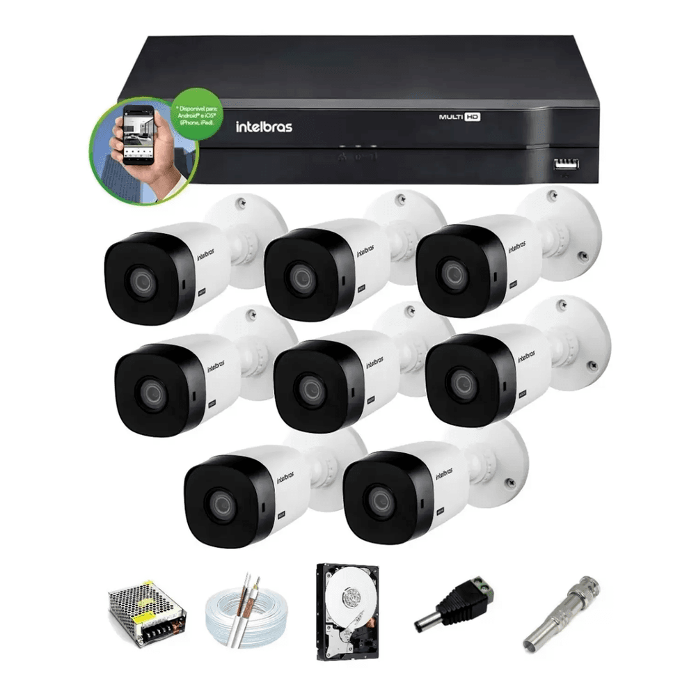 Kit 8 Cam Intelbras 1120b G5 Ir 20m, DVR 8 Mhdx, HD 1 TB