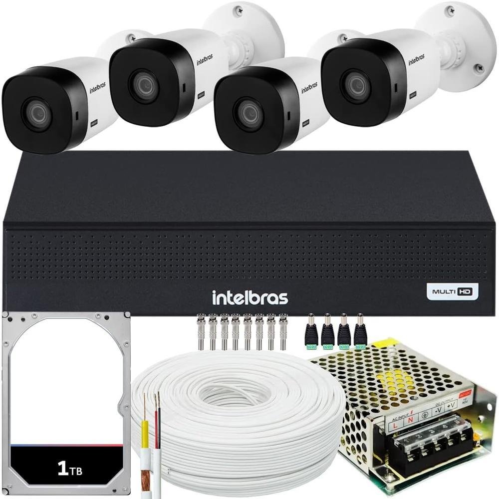 Kit Intelbras 4 Câmeras Vhl 1120, 20m, DVR De 8 Canais, HD 1TB
