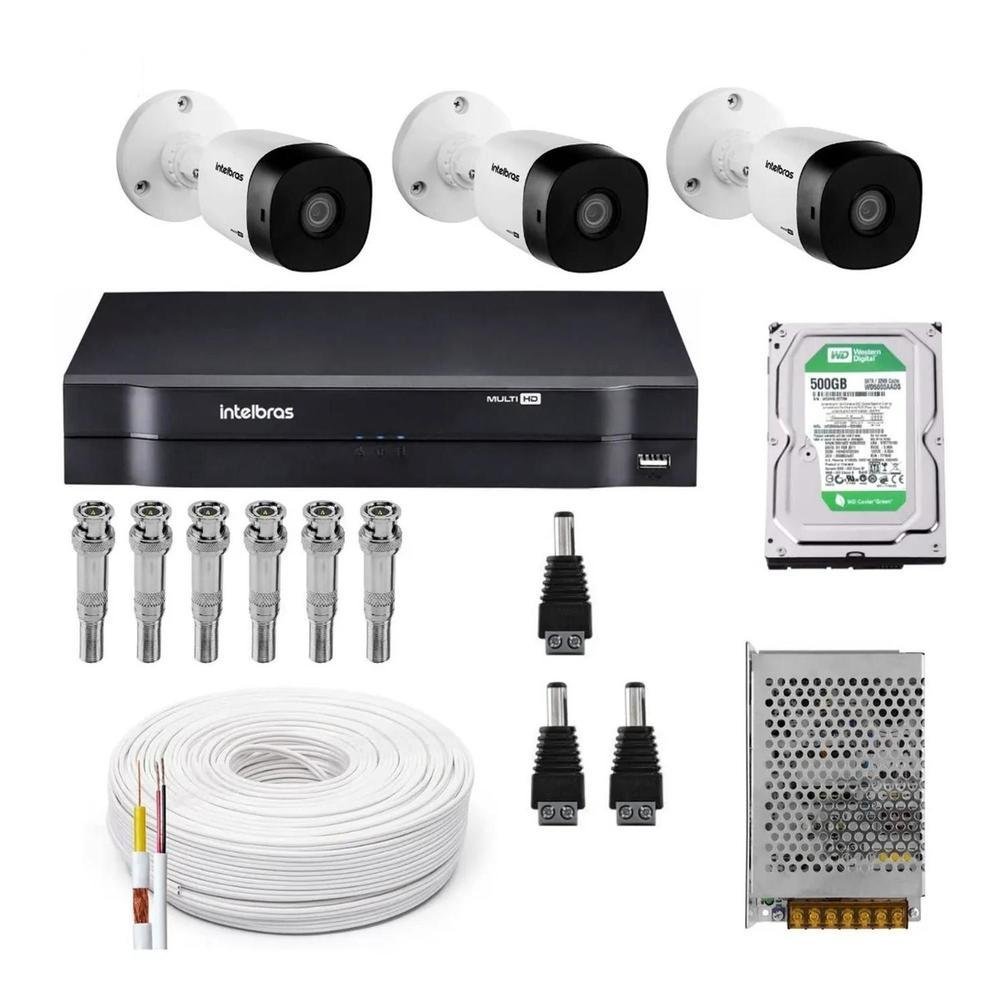 Kit 3 Camera De Seguranca Intelbras Bullet Vhl 1120b, Externa, DVR 4 Canais, Multi HD