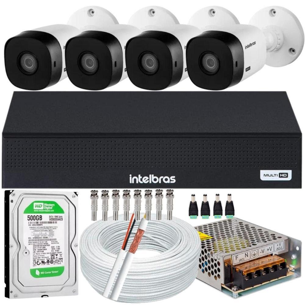 Kit 4 Câmeras Intelbras Vhl 1220b Full HD Dvr De 8ch - 1008-c 500gb
