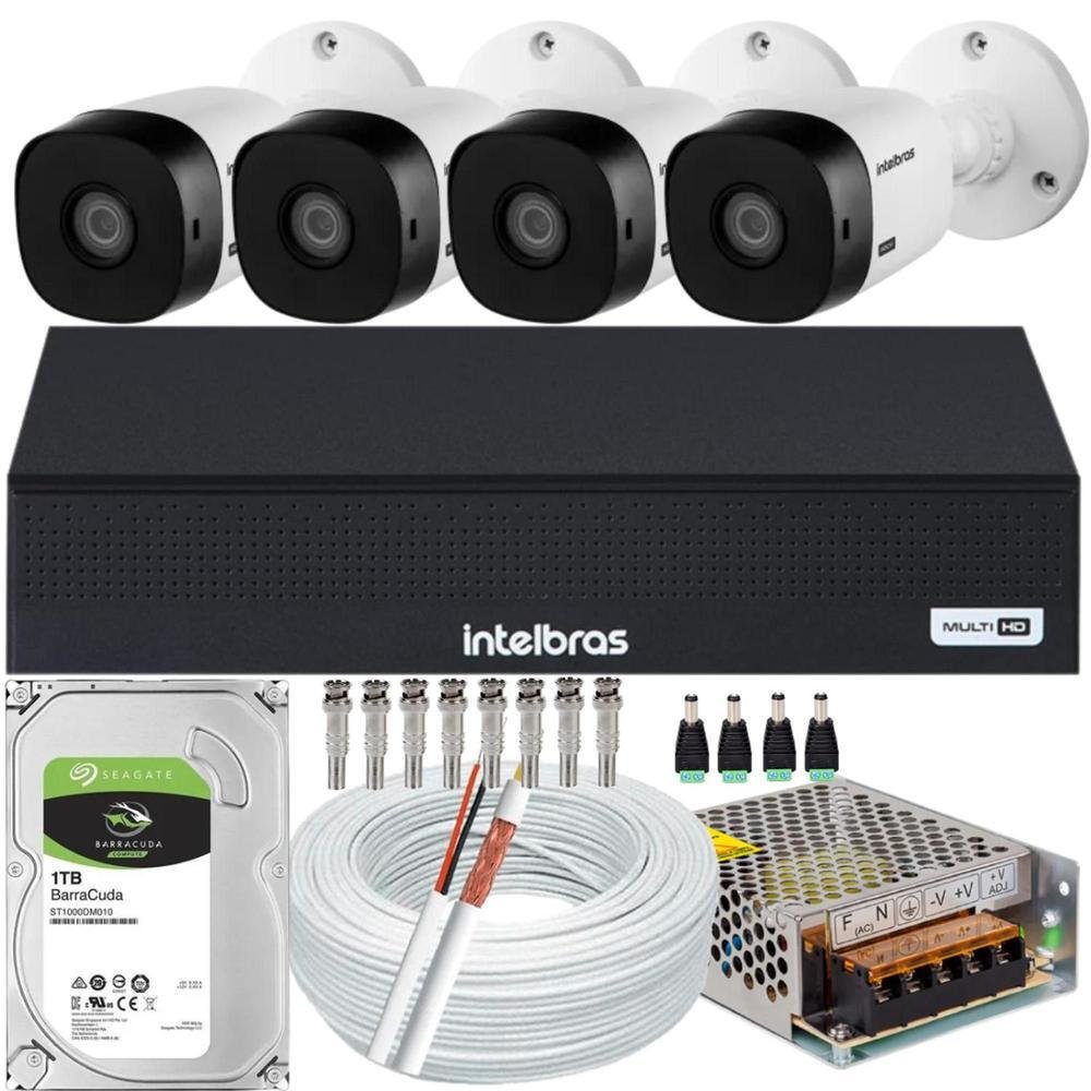 Kit Cftv 4 Cameras Full Hd, Vhl 1220, Dvr Intelbras 1008-c 1Tb