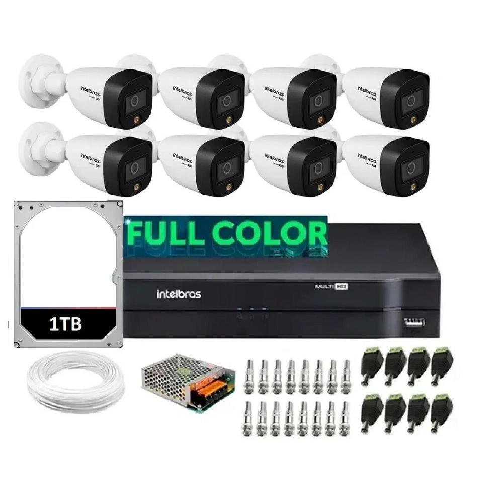 Kit 8 Câmeras Intelbras 1220 Full Color Dvr 8 Ch C/ Hd 1tb