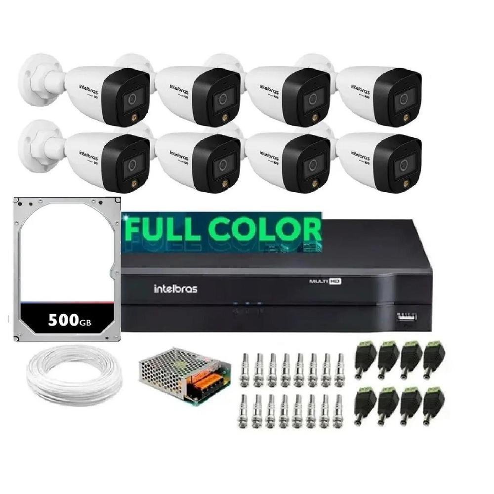 Kit 8 Câmeras Intelbras 1220 Full Color Dvr 8 Ch C/ Hd 500Gb