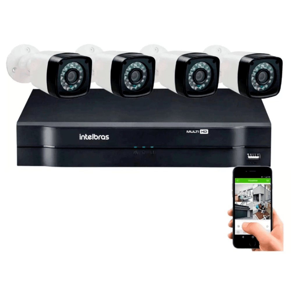 Kit 4 Cameras Segurança 1080p Full Hd Dvr Intelbras 4ch S/hd