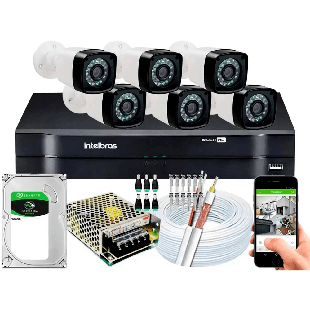 Kit Cftv Monitoramento 6 Câmeras De Segurança Hd Dvr 8ch Intelbras C/hd