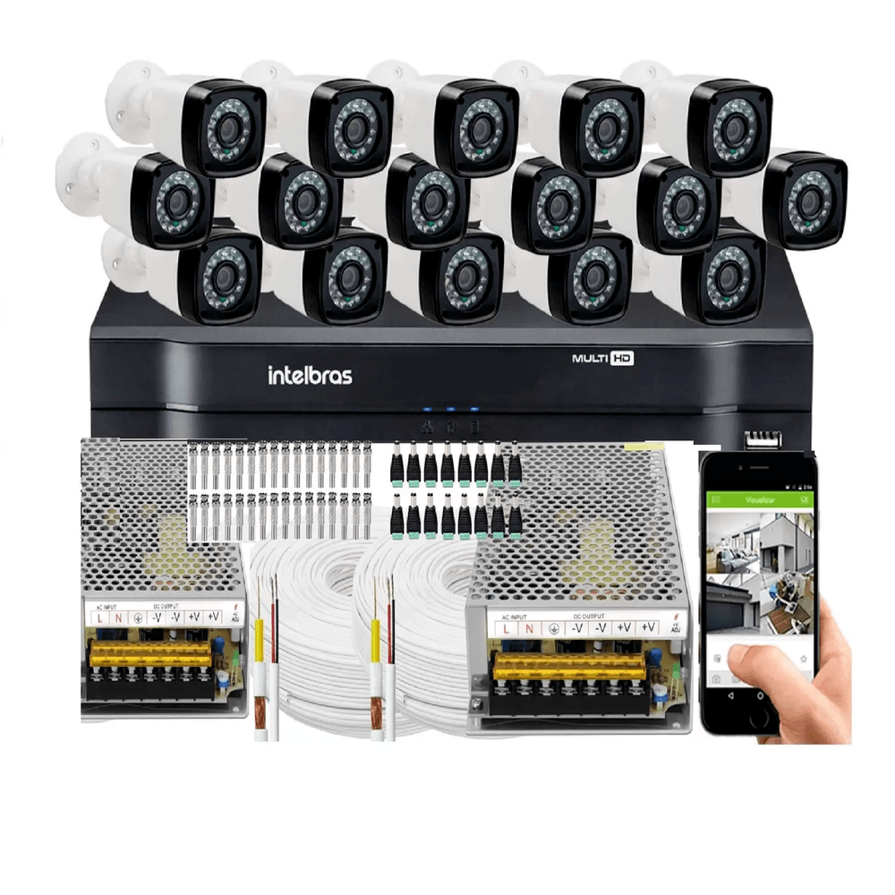 Kit Cftv 16 Cameras Segurança  Hd Dvr Intelbras 1116 S/ Hd