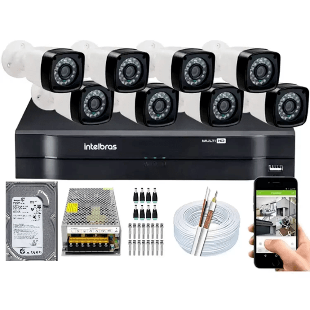 Kit Cftv 8 Cameras Segurança  Hd Dvr Mhdx Intelbras C/ Hd