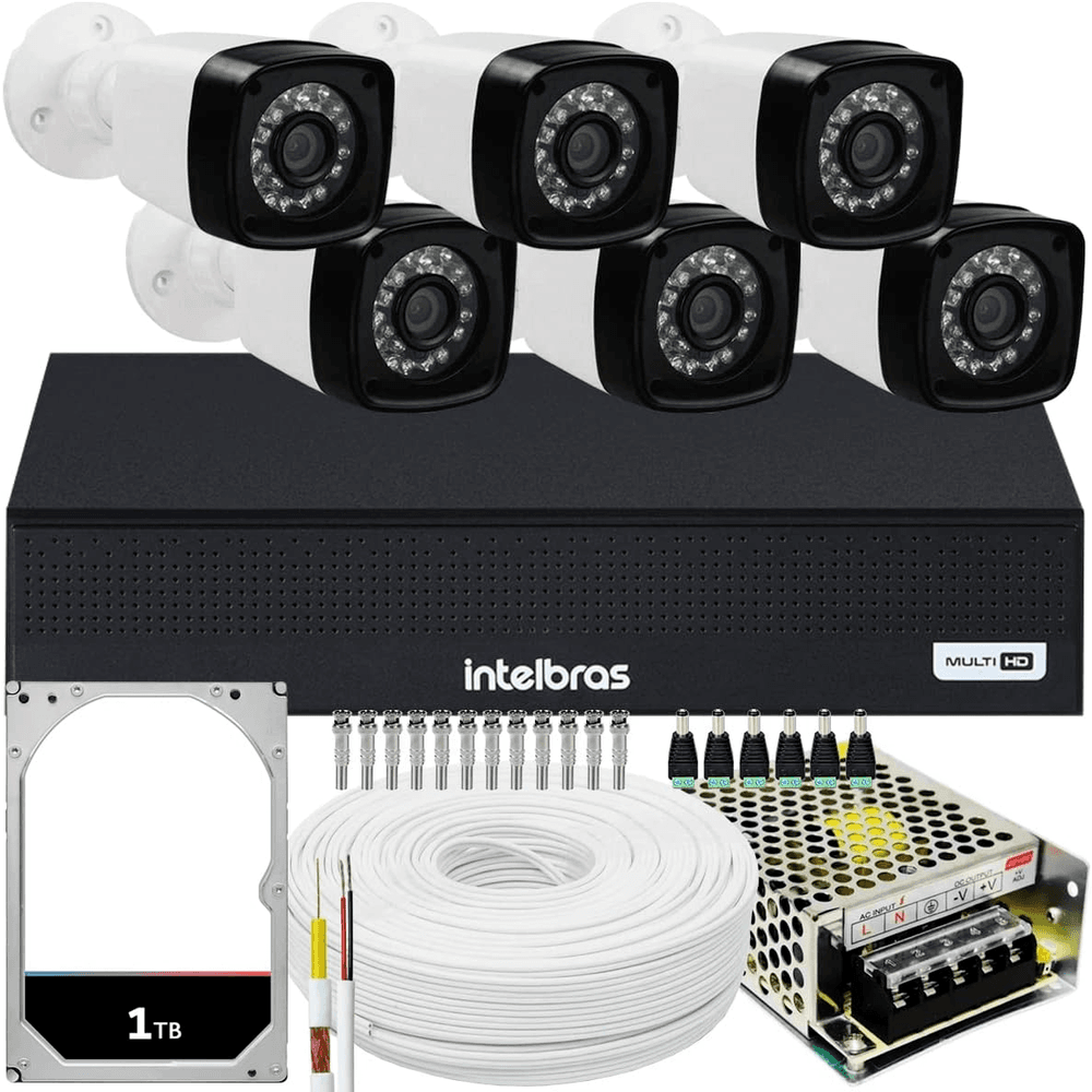 Kit 6 Cameras Segurança Full Hd 1080p Dvr Intelbras 8ch 1008c Com Hd 1tb