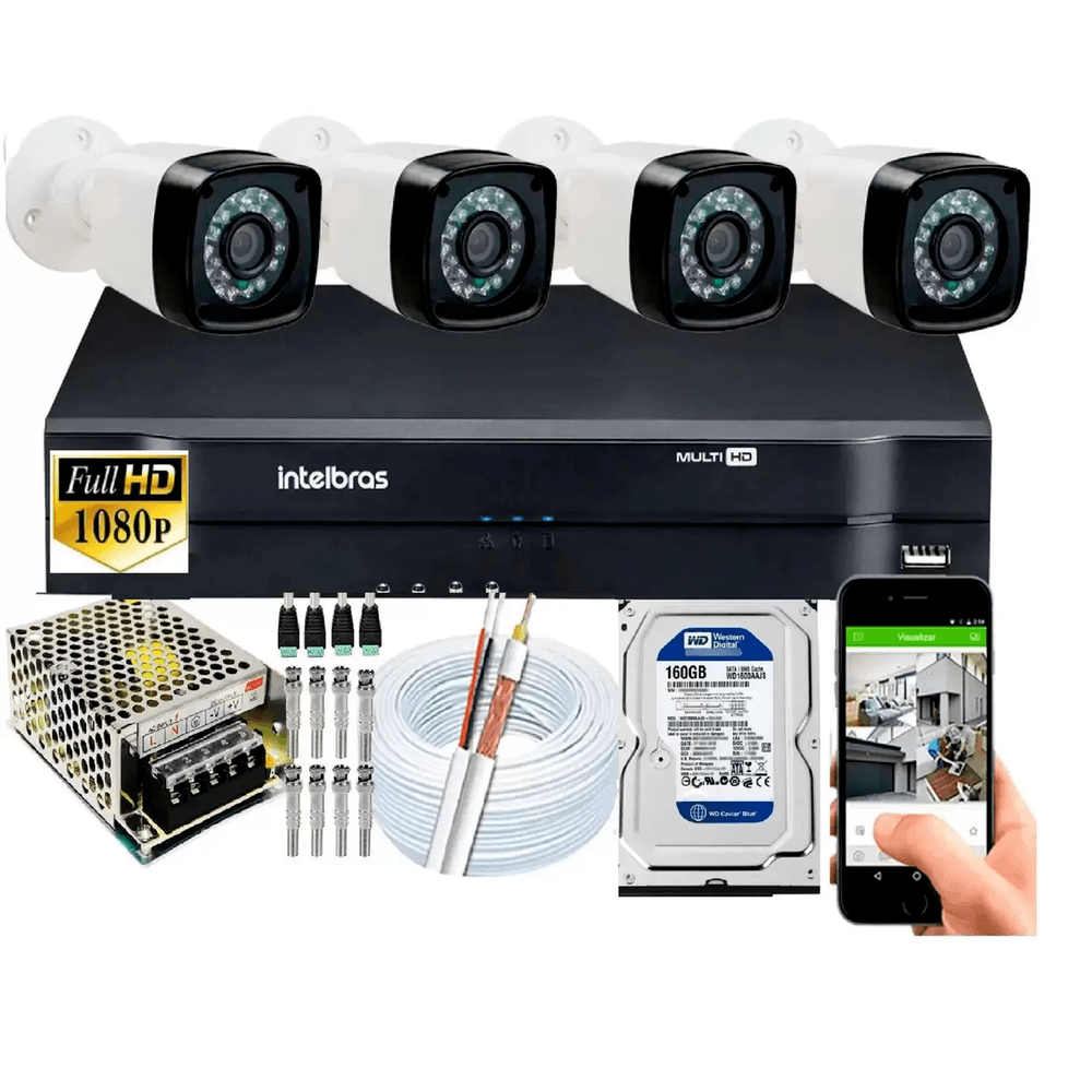 Kit 4 Cameras Segurança Fullhd Dvr Intelbras 4ch C/hd 160gb