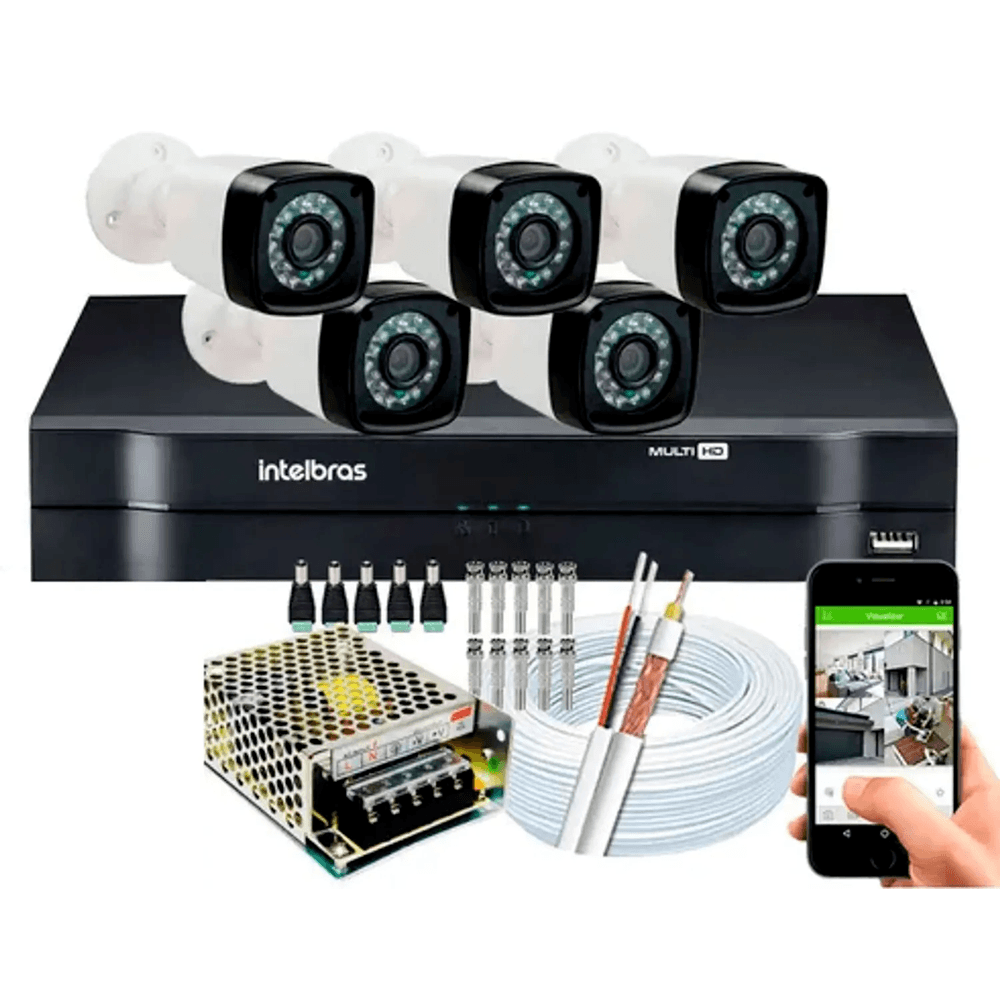 Kit 5 Camera De Segurança Infrav  Dvr Intelbras 8ch Full Hd
