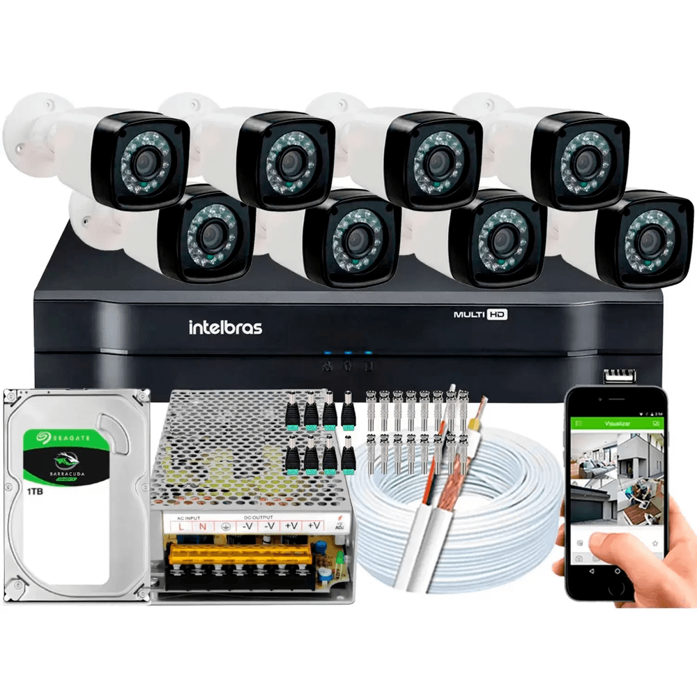 Kit 8 Cameras Segurança Dvr Intelbras Full Hd 8ch C/ Hd 1tb Completo