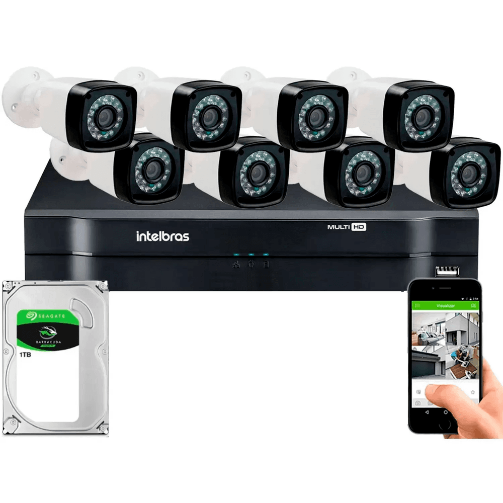 Kit 8 Câmeras De Segurança Residencial Dvr Intelbras 8ch Full Hd C/ Hd 1tb