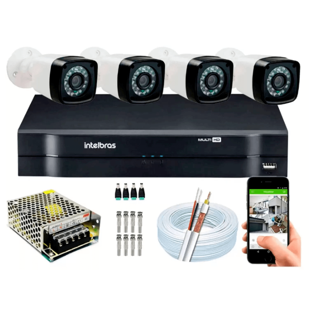 Kit 4 Cameras Segurança 720p Full Hd Dvr Intelbras 4ch S/hd