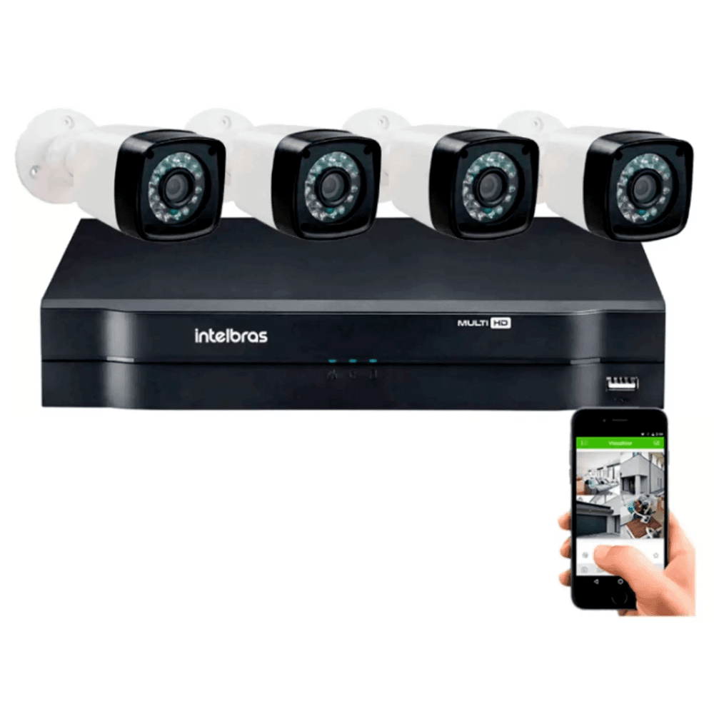 Kit 4 Cameras Segurana 720p Full Hd Dvr Intelbras 4ch S/hd