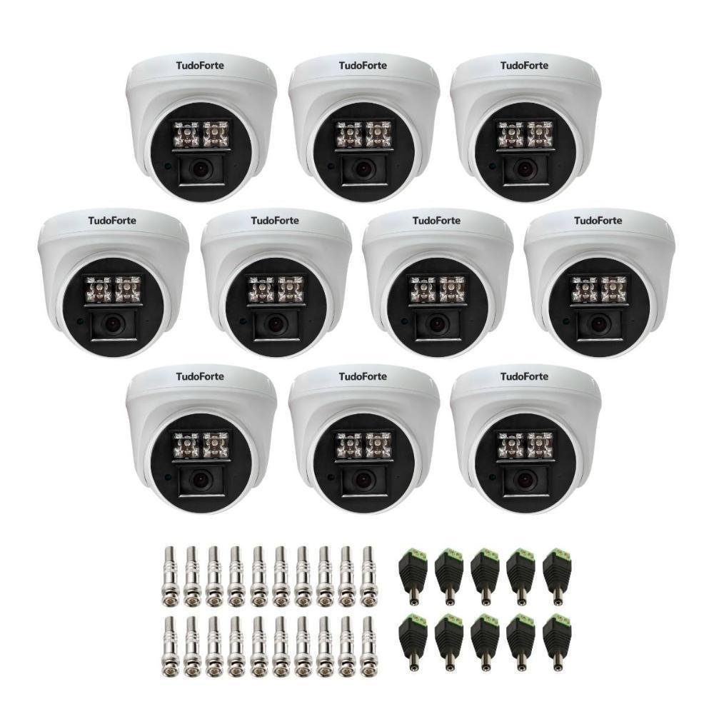 Kit 10 Câmeras De Segurança Dome Interna Full Hd 1080p Com Visão Noturna De 20 Metros E Lente 2.8mm Tudo Forte + Conectores