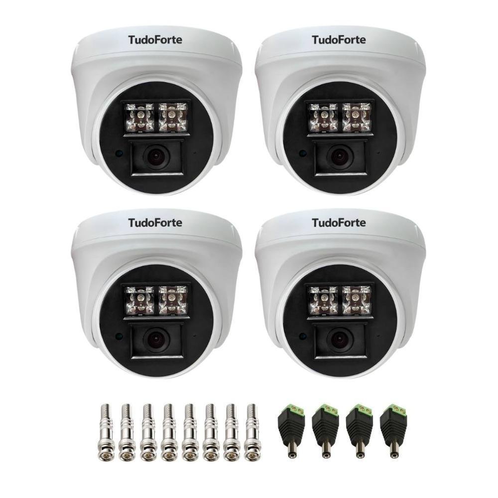 Kit 4 Câmeras De Segurança Dome Interna Full Hd 1080p Com Visão Noturna De 20 Metros E Lente 2.8mm Tudo Forte + Conectores