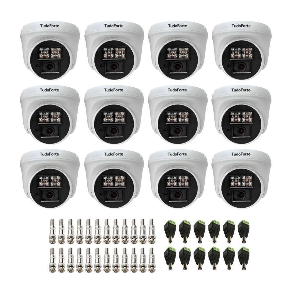 Kit 12 Câmeras De Segurança Dome Interna Full Hd 1080p Com Visão Noturna De 20 Metros E Lente 2.8mm Tudo Forte + Conectores