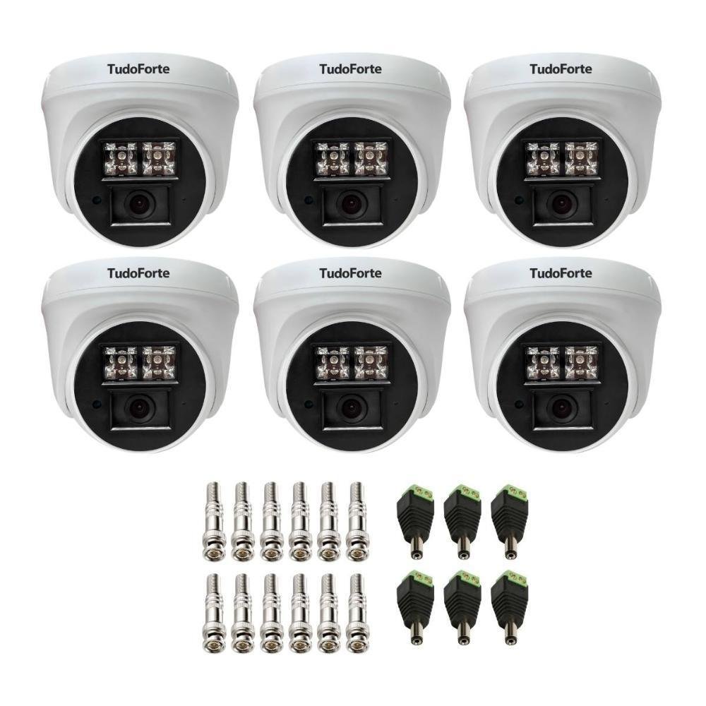 Kit 6 Câmeras De Segurança Dome Interna Full Hd 1080p Com Visão Noturna De 20 Metros E Lente 2.8mm Tudo Forte + Conectores