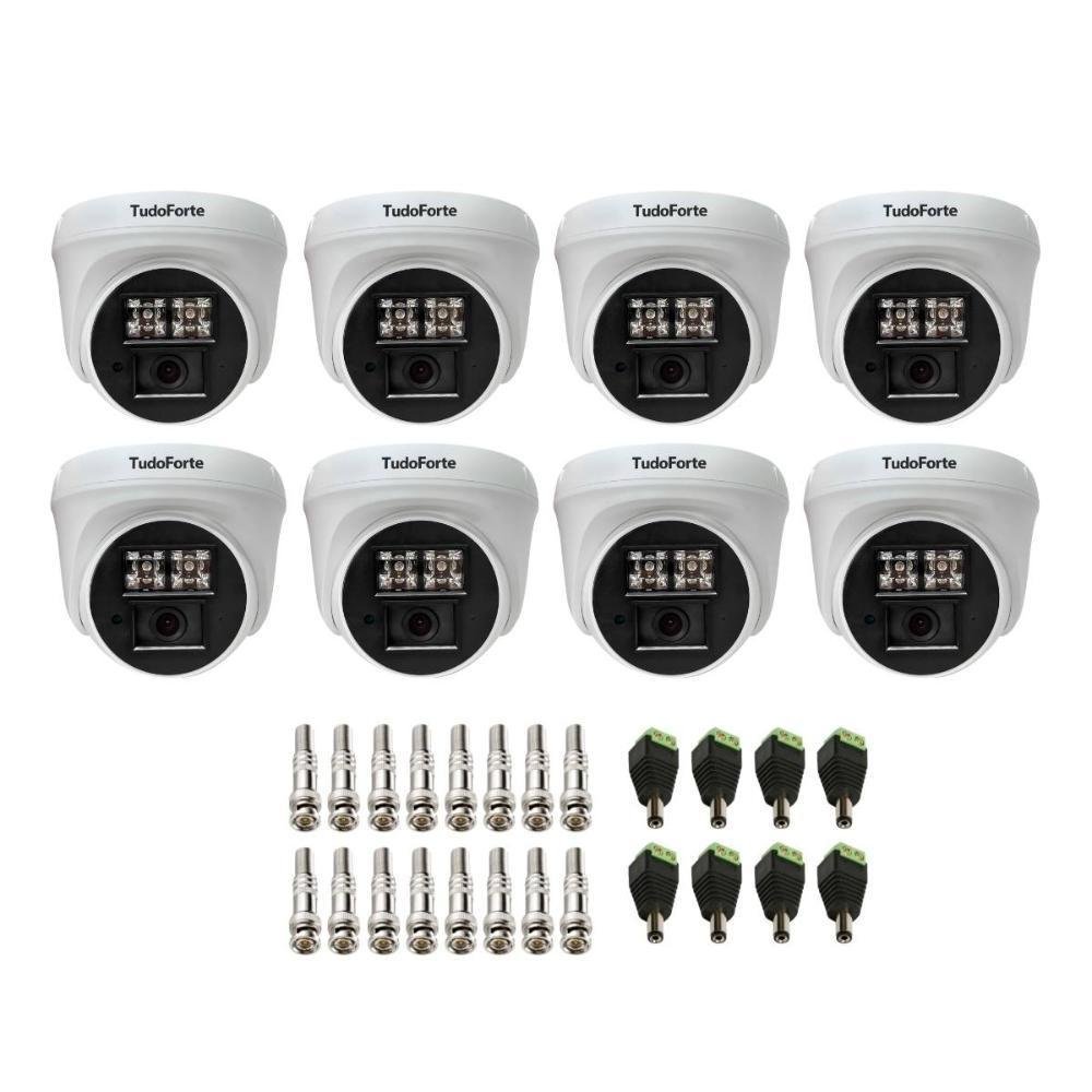 Kit 8 Câmeras De Segurança Dome Interna Full Hd 1080p Com Visão Noturna De 20 Metros E Lente 2.8mm Tudo Forte + Conectores