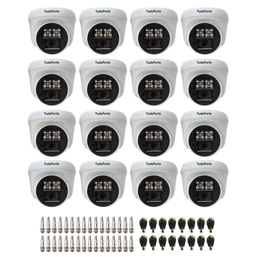 Kit 16 Câmeras De Segurança Dome Interna Full Hd 1080p Com Visão Noturna De 20 Metros E Lente 2.8mm Tudo Forte + Conectores