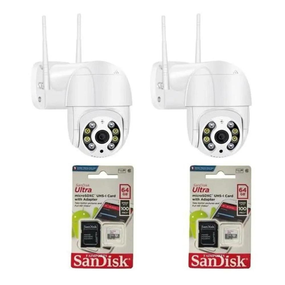 Kit Import, 2 Cameras Ip, Externo, Wifi + 2 Cartões De Memória SD, 64GB