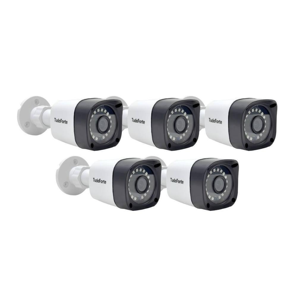 Kit 5 Câmeras De Segurança, FULL HD, 1080p 2mp, Bullet, 20 Metros, Infravermelho, Lente 2.8mm