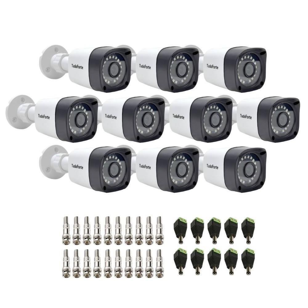 Kit 10 Câmeras, Bullet, FULL HD, 1080p, Lente 2.8mm, Visão Noturna 20m, Ip66 + Conectores
