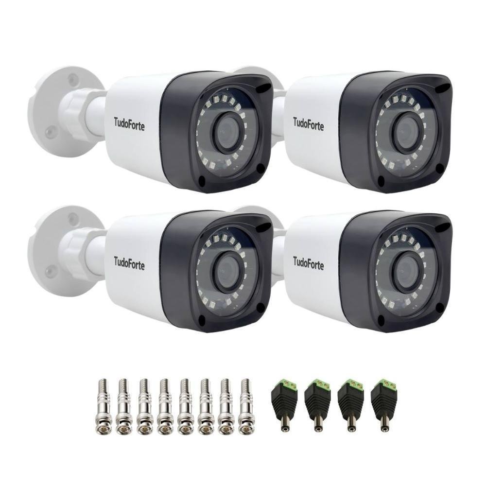 Kit 4 Câmeras, Bullet FULL HD, 1080p, Lente 2.8mm, Visão Noturna 20m, Ip66 + Conectores