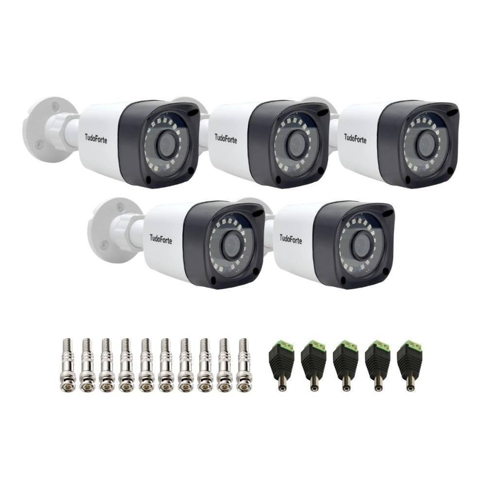 Kit 5 Câmeras, Bullet, FULL HD, 1080p, visão Noturna 20m, Ip66 + Conectores