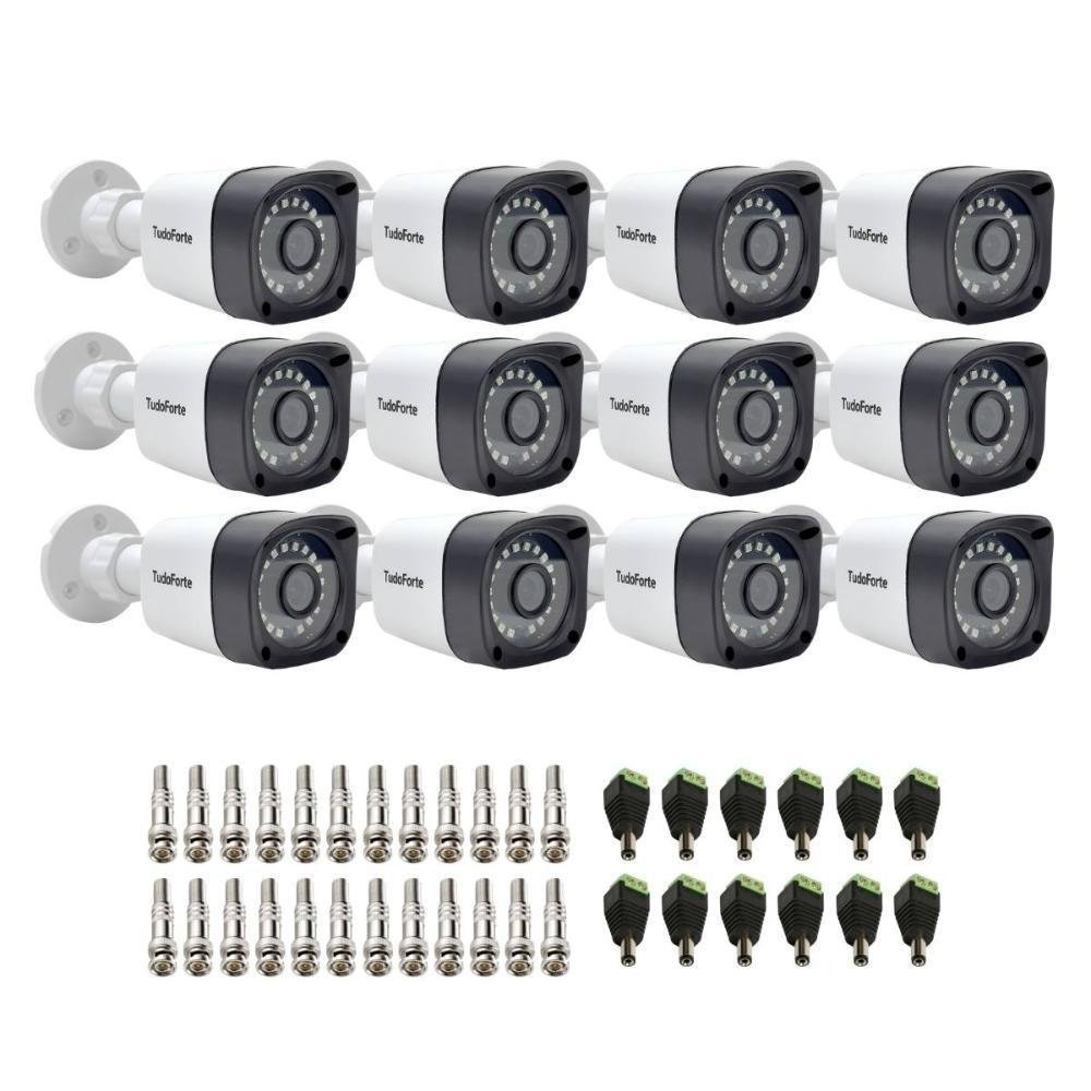 Kit 12 Câmeras, Bullet, FULL HD 1080p, Lente 2.8mm, Visão Noturna 20m, Ip66 + Conectores